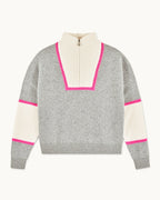 Crochet Trucker-Collar Jumper - 1500 Dark Mottled Grey - Women