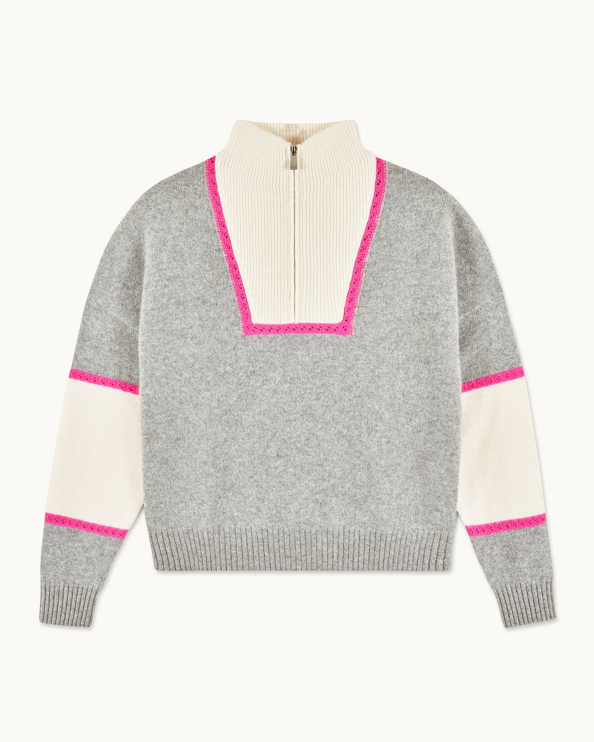 Crochet Trucker-Collar Jumper - 1500 Dark Mottled Grey - Women