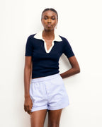 Two-Tone Short-Sleeved Top - Navy - Women