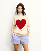 Maglione Girocollo Cuore Ricamo Future - Ecru - Donna