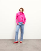 Jersey de cuello redondo con bordes bordados - Rosa pasión - Mujer
