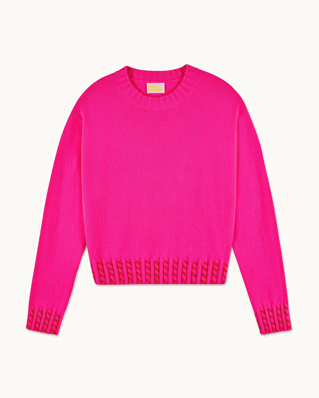 Jersey de cuello redondo con bordes bordados - Rosa pasión - Mujer