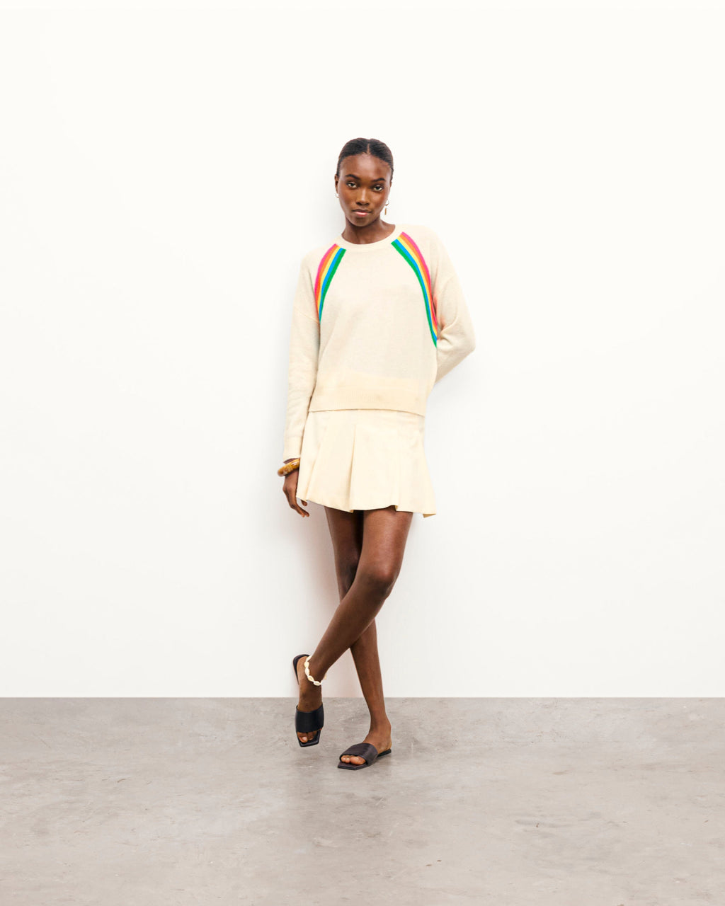 Multicoloured Stripe Crew Neck Jumper - Ecru - Women