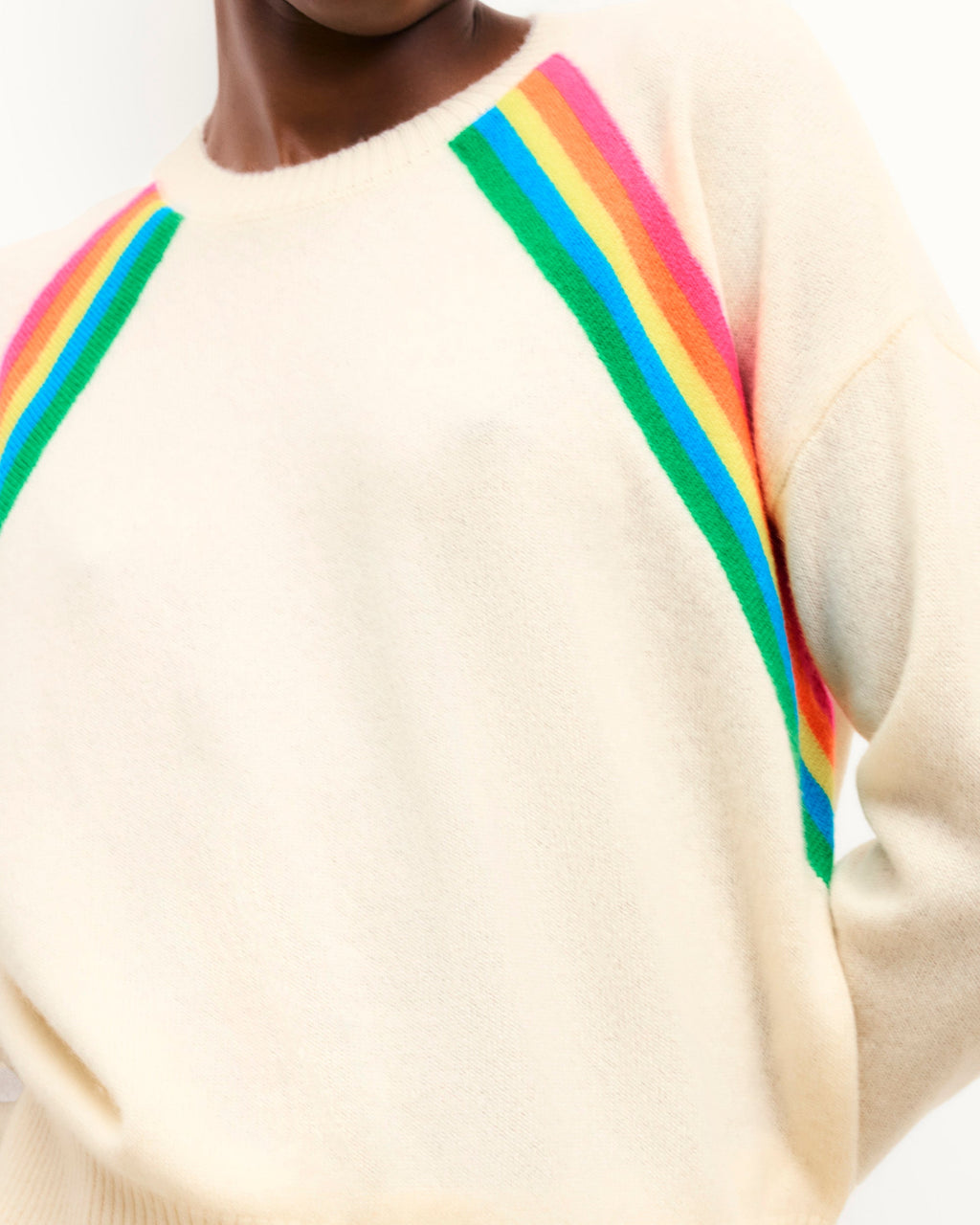 Multicoloured Stripe Crew Neck Jumper - Ecru - Women