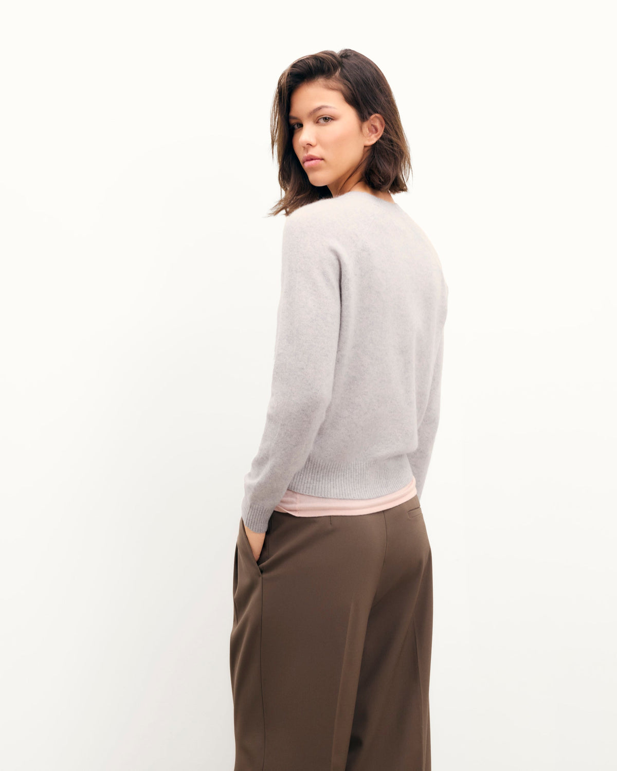 Jersey de Cuello Redondo con Corazón Bordado - Gris Vigore Claro - Mujer