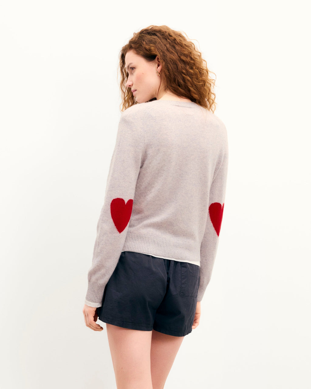 Jersey Cuello Redondo Corazones - Gris Jaspeado Claro - Mujer