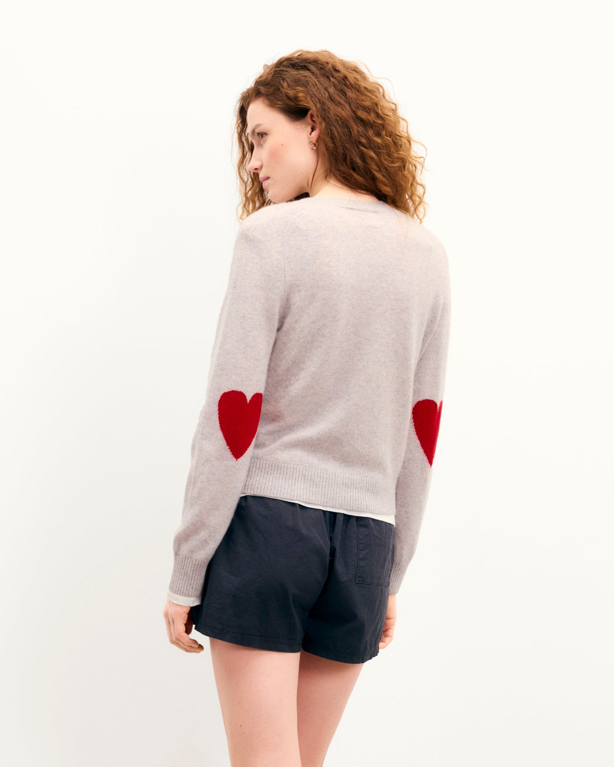 Jersey Cuello Redondo Corazones - Gris Jaspeado Claro - Mujer