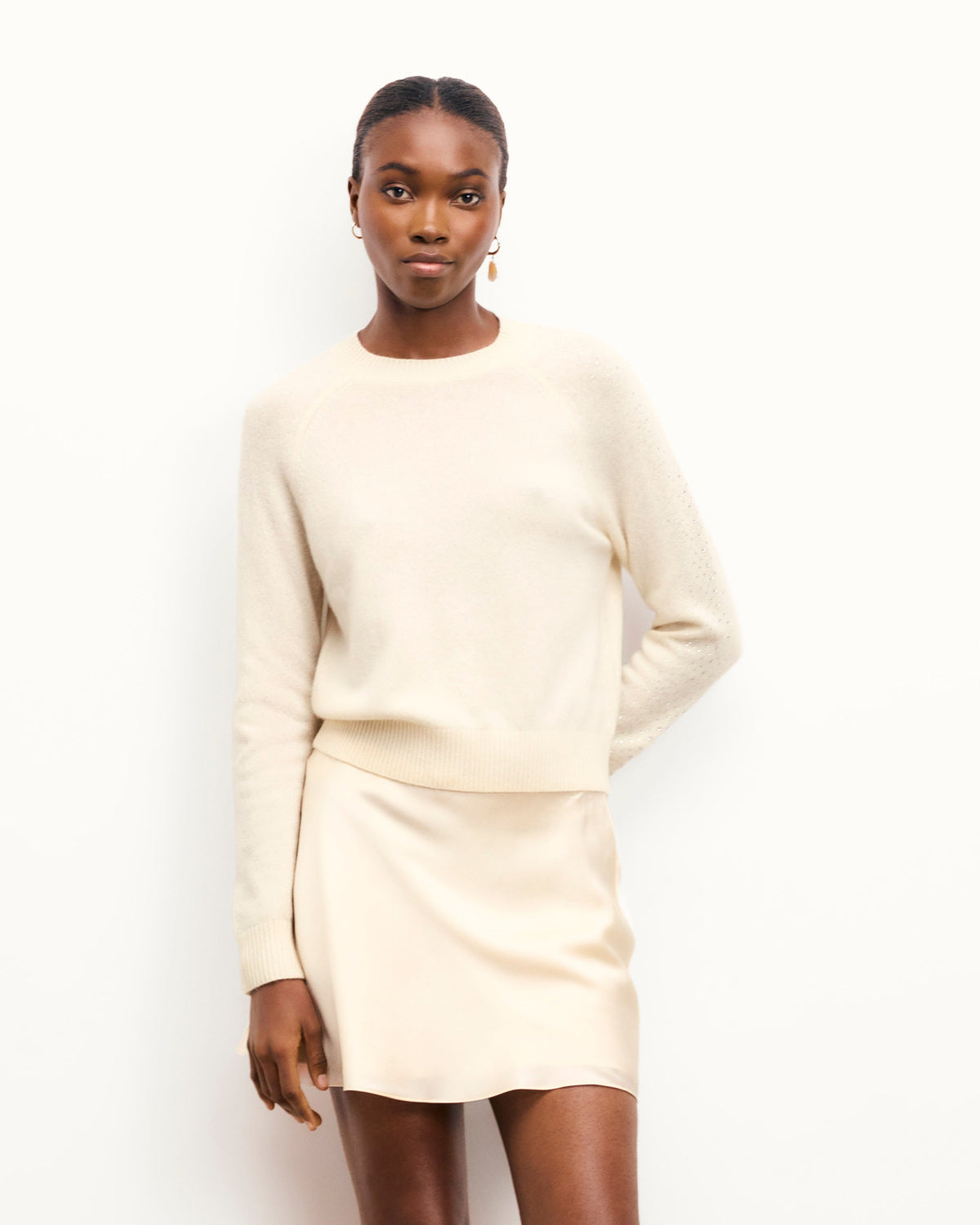 Maglione Girocollo Bande Strass - Ecru - Donna