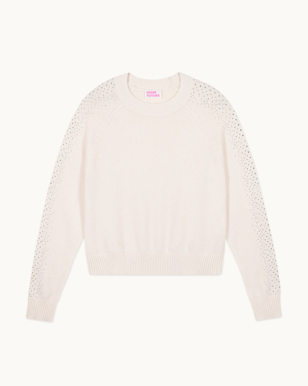 Maglione Girocollo Bande Strass - Ecru - Donna