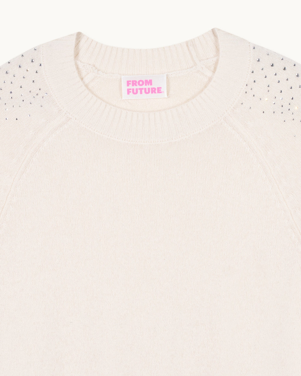 Maglione Girocollo Bande Strass - Ecru - Donna