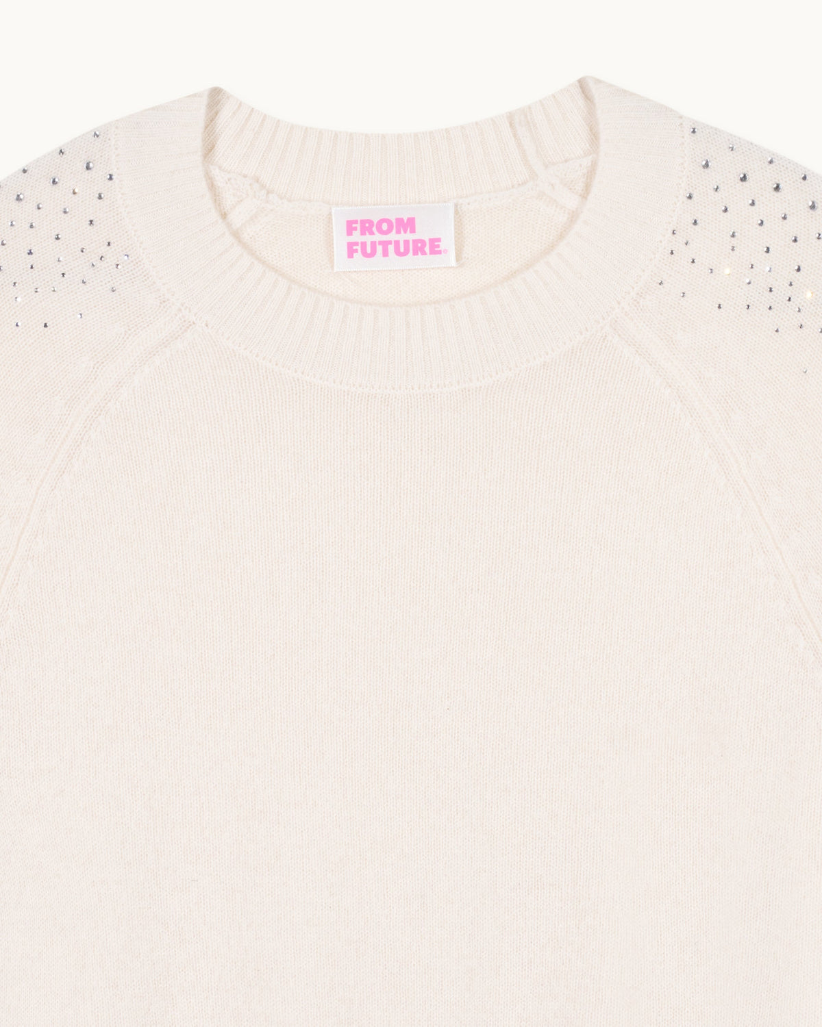 Maglione Girocollo Bande Strass - Ecru - Donna