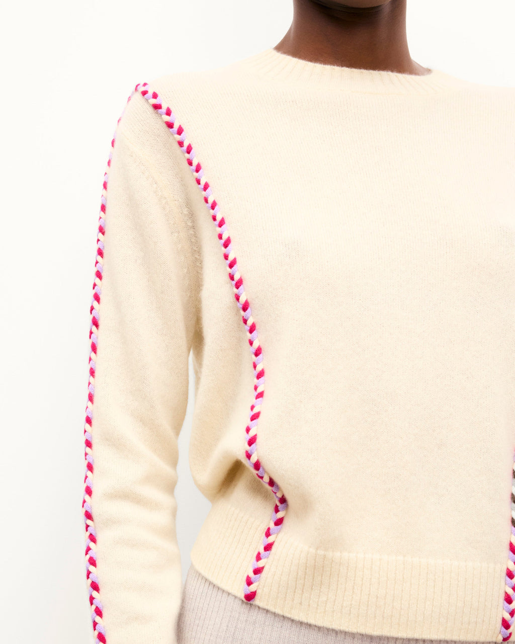 Braided Crew-Neck Jumper - Ecru - Women