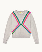 Pull Col Rond Bandes Multicolores - 1502 Gris Chiné Clair - Femme