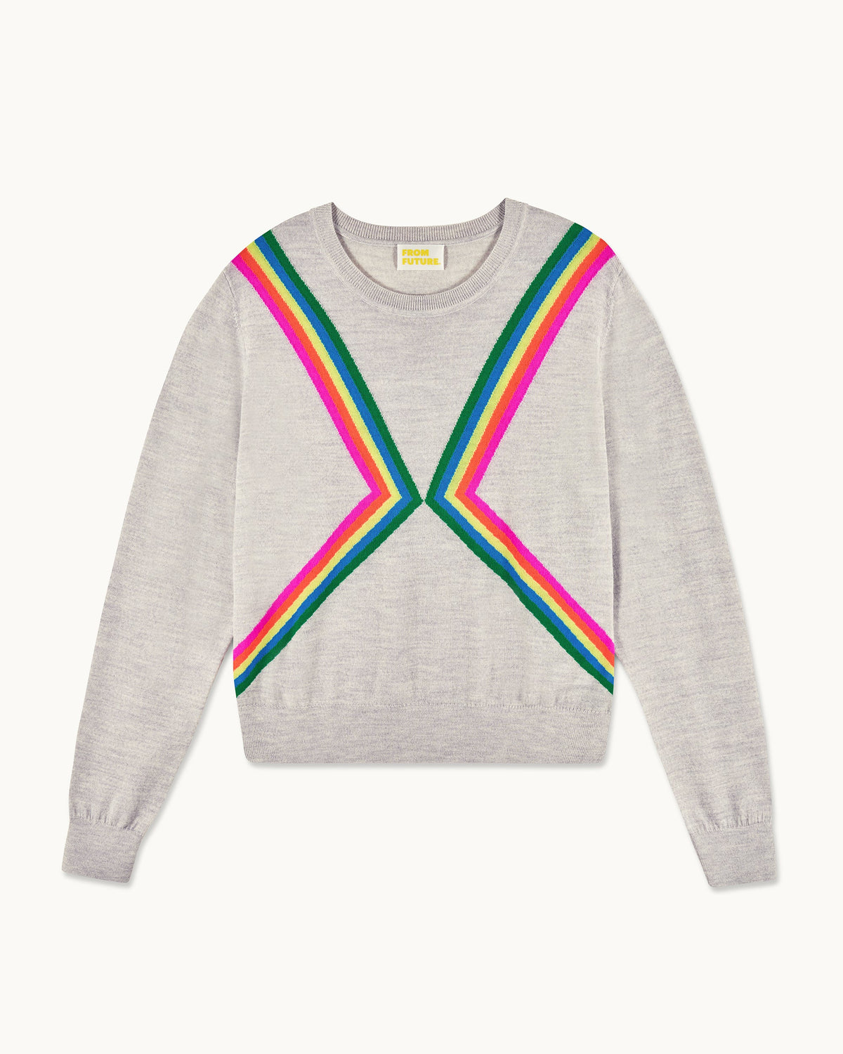 Pull Col Rond Bandes Multicolores - 1502 Gris Chiné Clair - Femme
