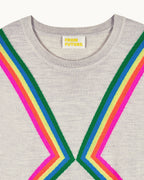 Pull Col Rond Bandes Multicolores - 1502 Gris Chiné Clair - Femme