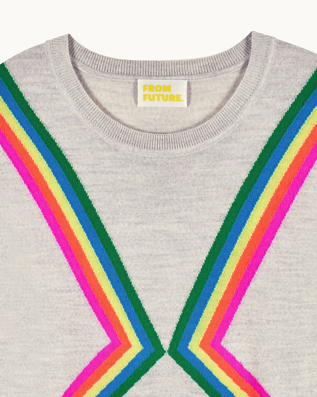 Pull Col Rond Bandes Multicolores - 1502 Gris Chiné Clair - Femme