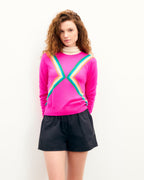 Maglione Girocollo a Righe Multicolore - Passion Pink - Donna