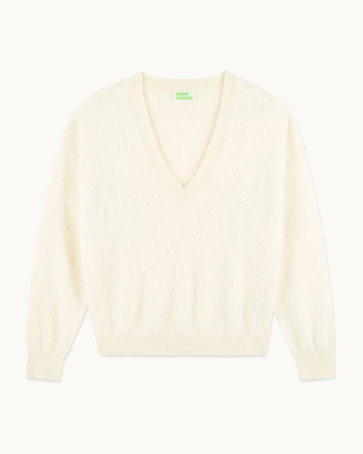 Jersey de cachemira cepillada con cuello en V - Crudo - Mujer
