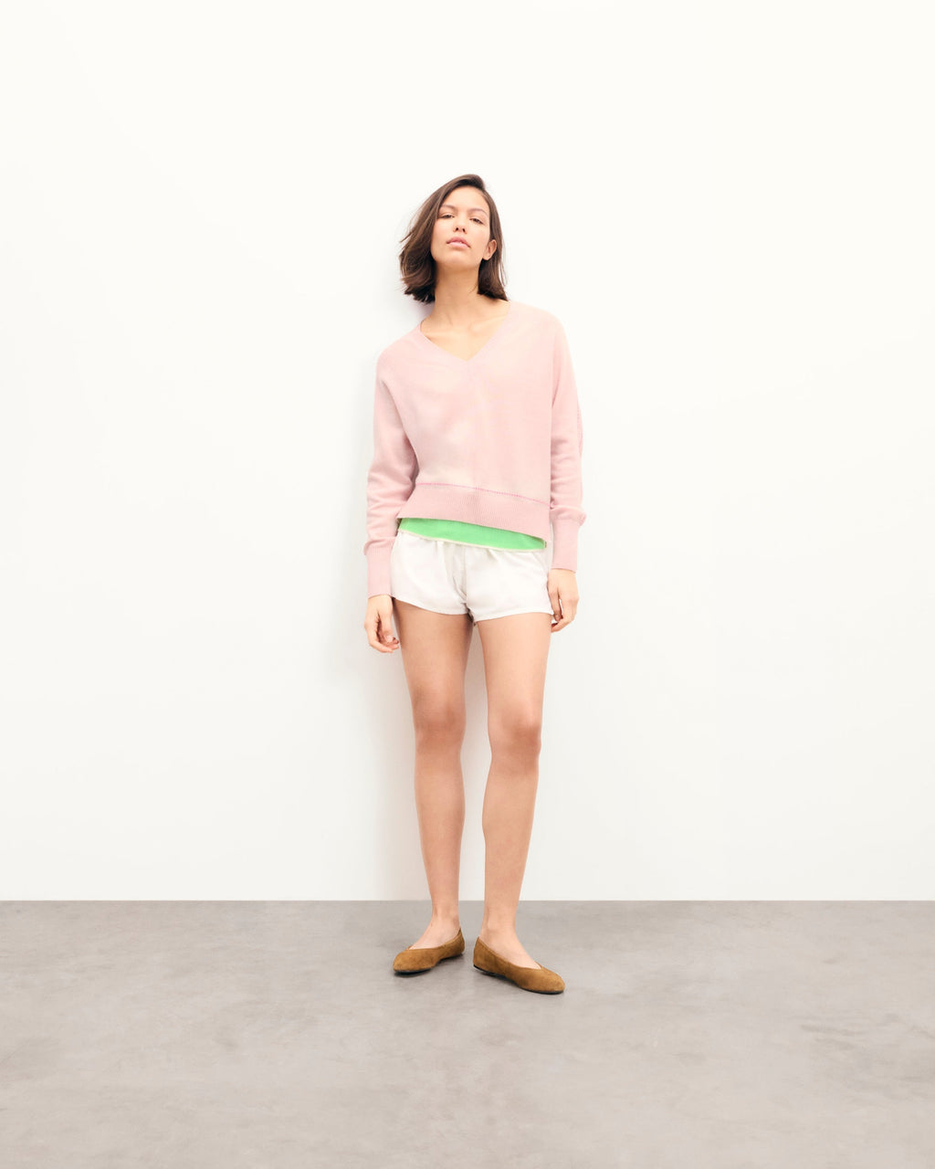 Jersey de Cuello en V - Rosa Cielo - Mujer