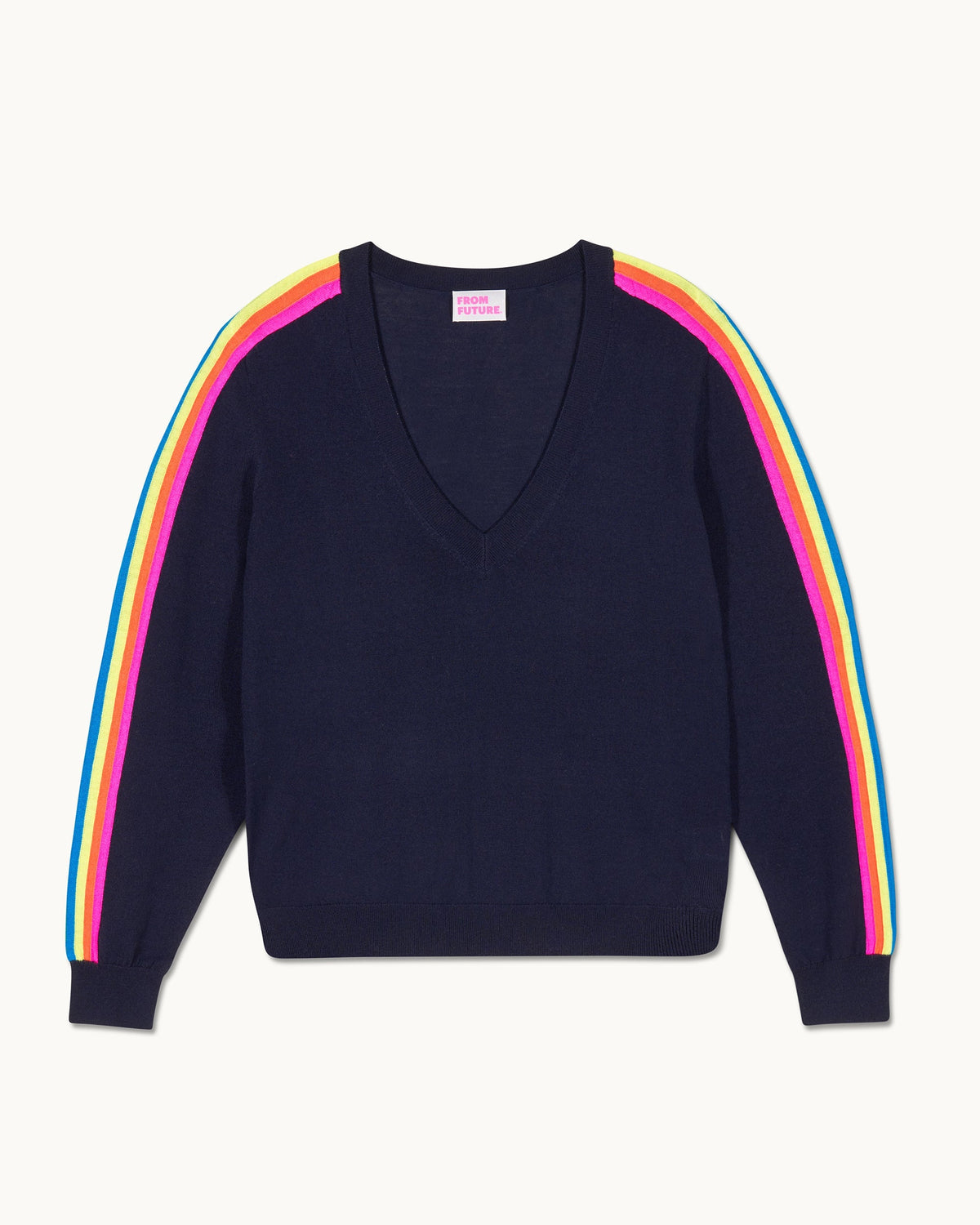 V-Neck Multicoloured Striped Jumper - Navy - Women