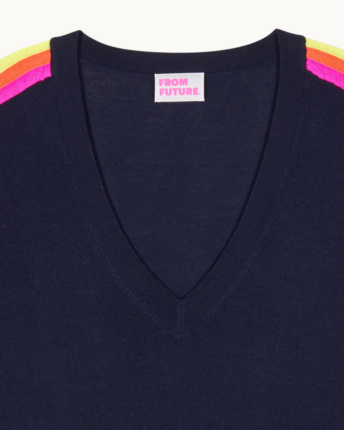 V-Neck Multicoloured Striped Jumper - Navy - Women