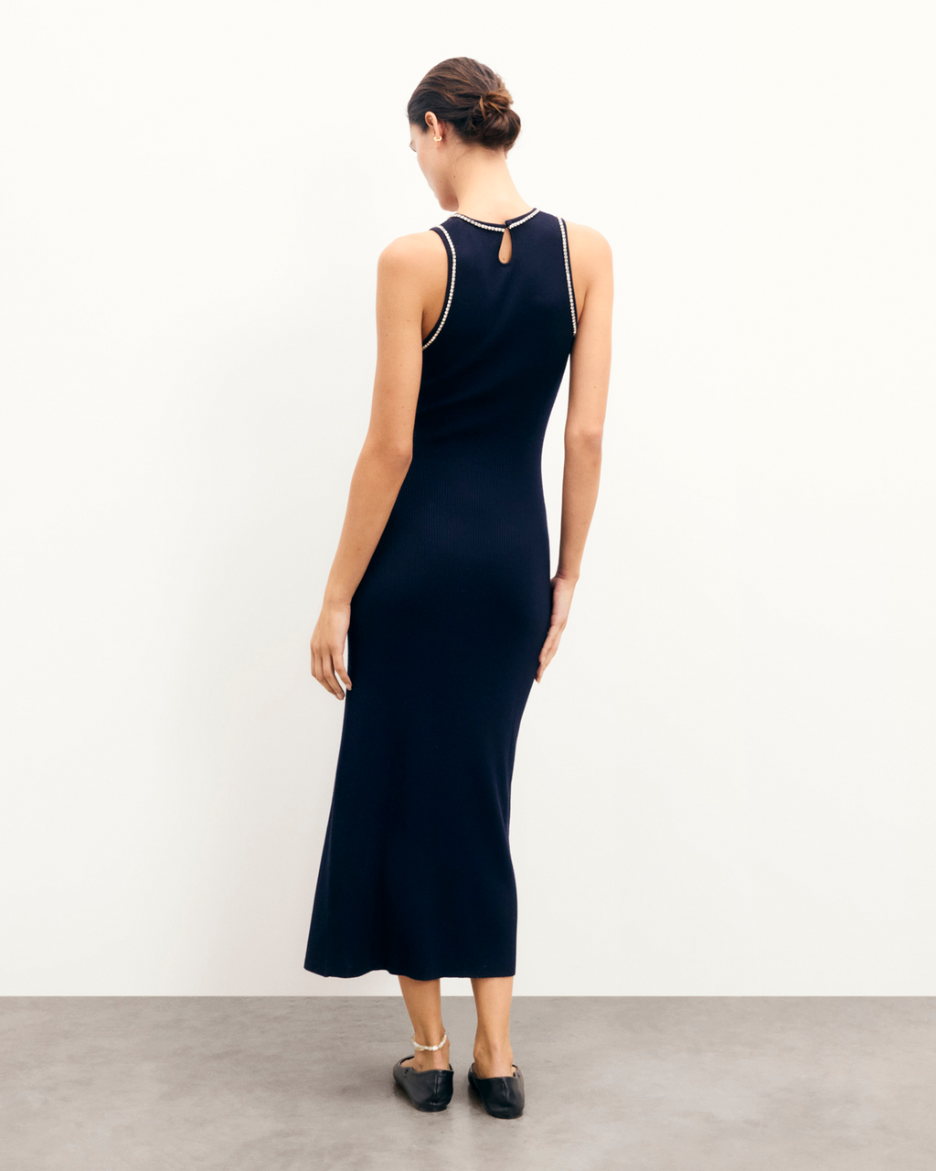 Robe Longue Bretelles Strass - Navy - Femme