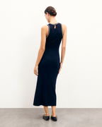 Robe Longue Bretelles Strass - Navy - Femme
