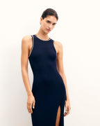 Robe Longue Bretelles Strass - Navy - Femme