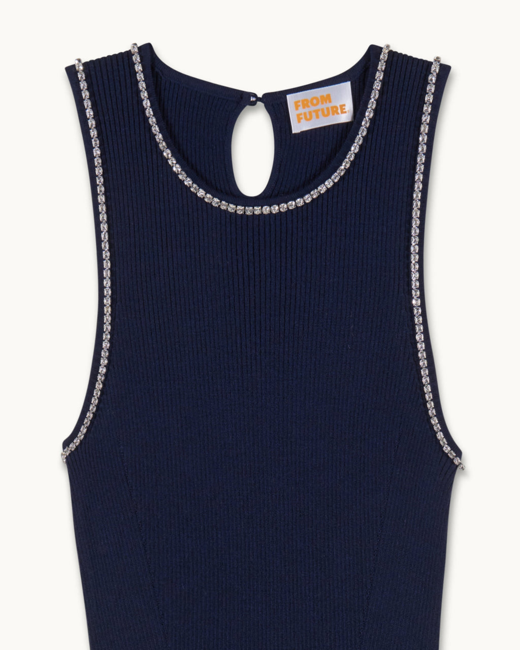 Robe Longue Bretelles Strass - Navy - Femme
