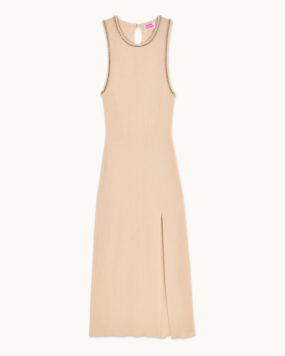 Rhinestone Strap Maxi Dress - Light Beige - Women