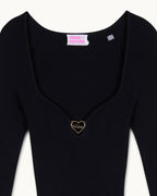 Vestido Largo de Manga Larga con Joyas de Corazón - Negro - Mujer