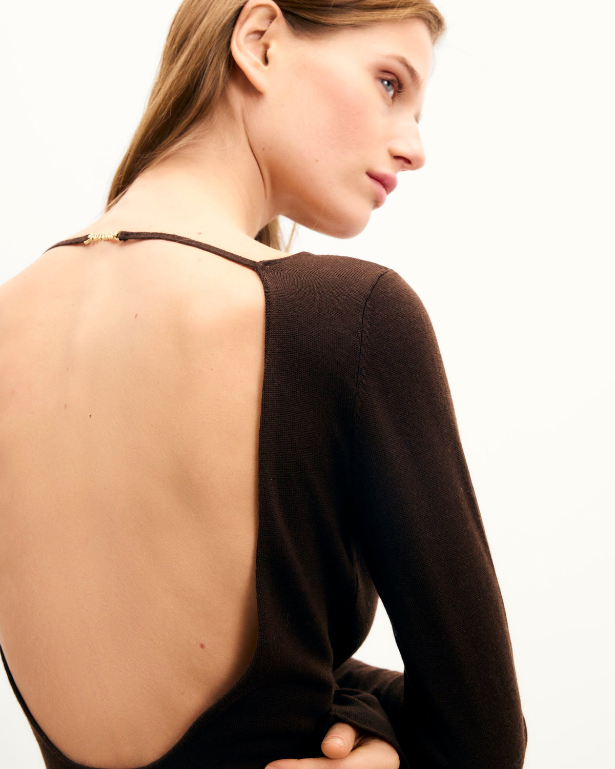 Short Long-Sleeved Future Jewellery Dress - Chocolate - Women