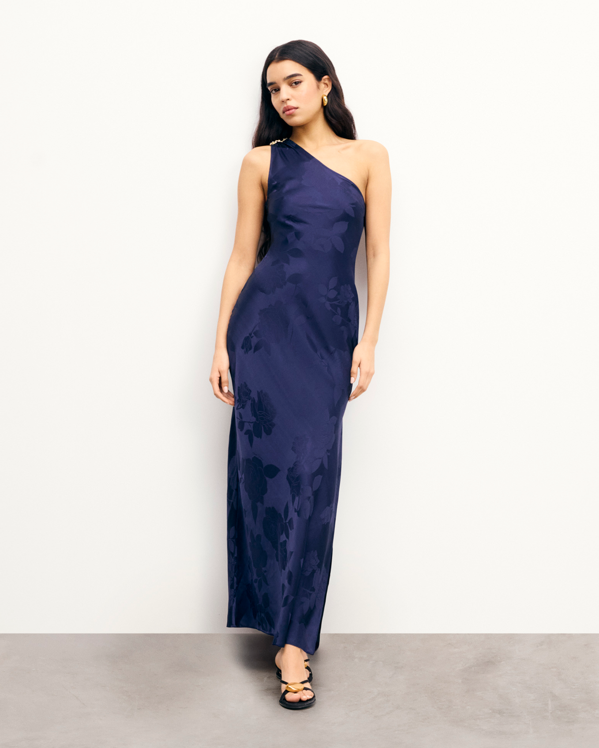 Vestido Largo Asimétrico Rosa - Navy Jacquard - Mujer