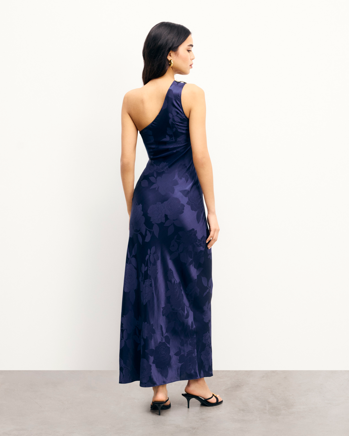 Vestido Largo Asimétrico Rosa - Navy Jacquard - Mujer