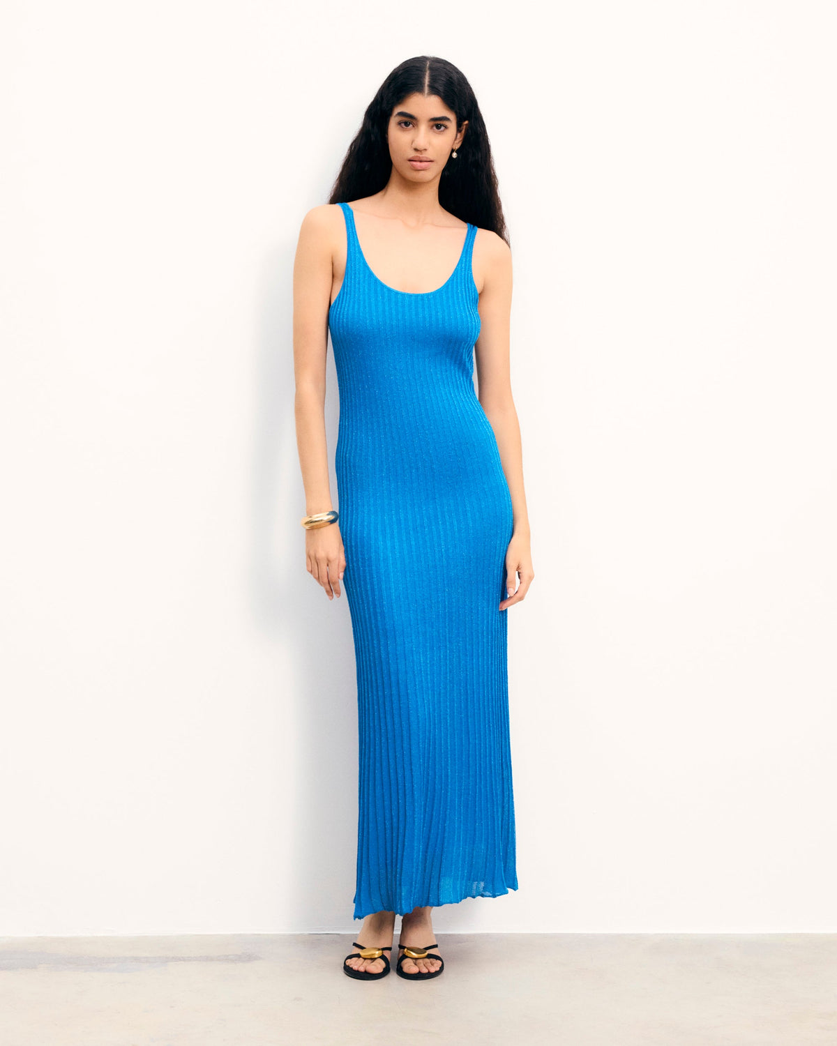 Abito Lungo con Spalline Lurex - Shiny Blue - Donna