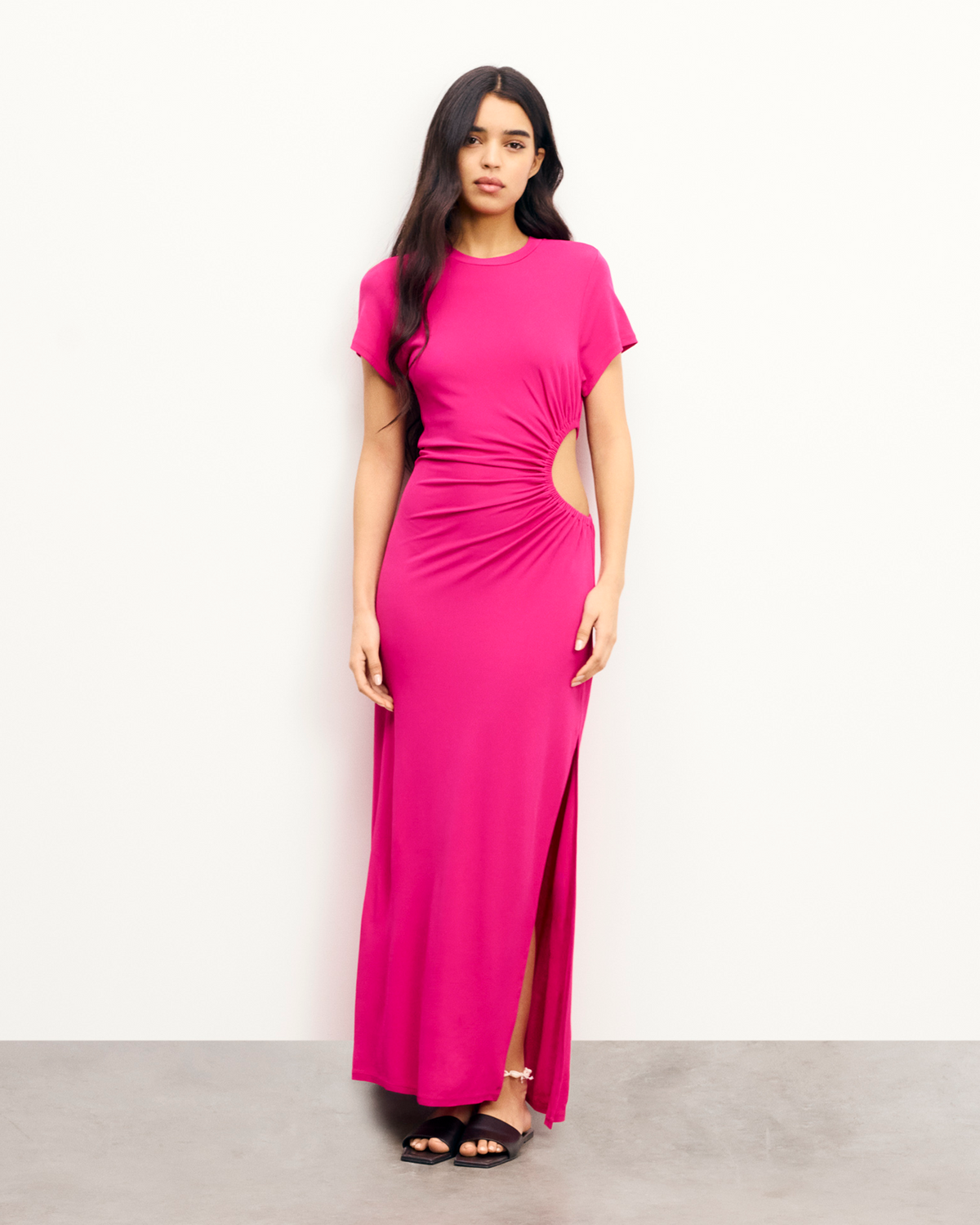 Vestido largo de manga corta Harper - Tropical Raspbe - Mujer
