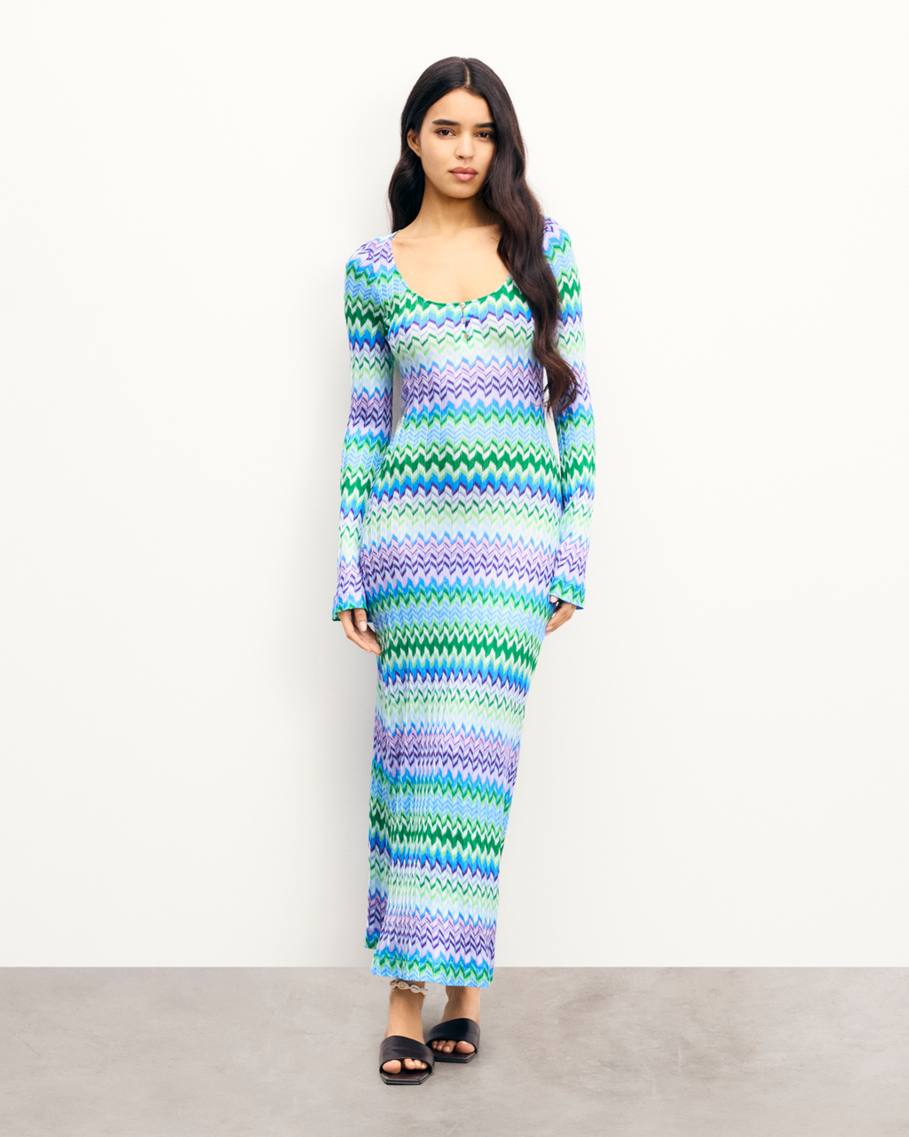 Long-Sleeved Dress - Multi Blue/Green - Women