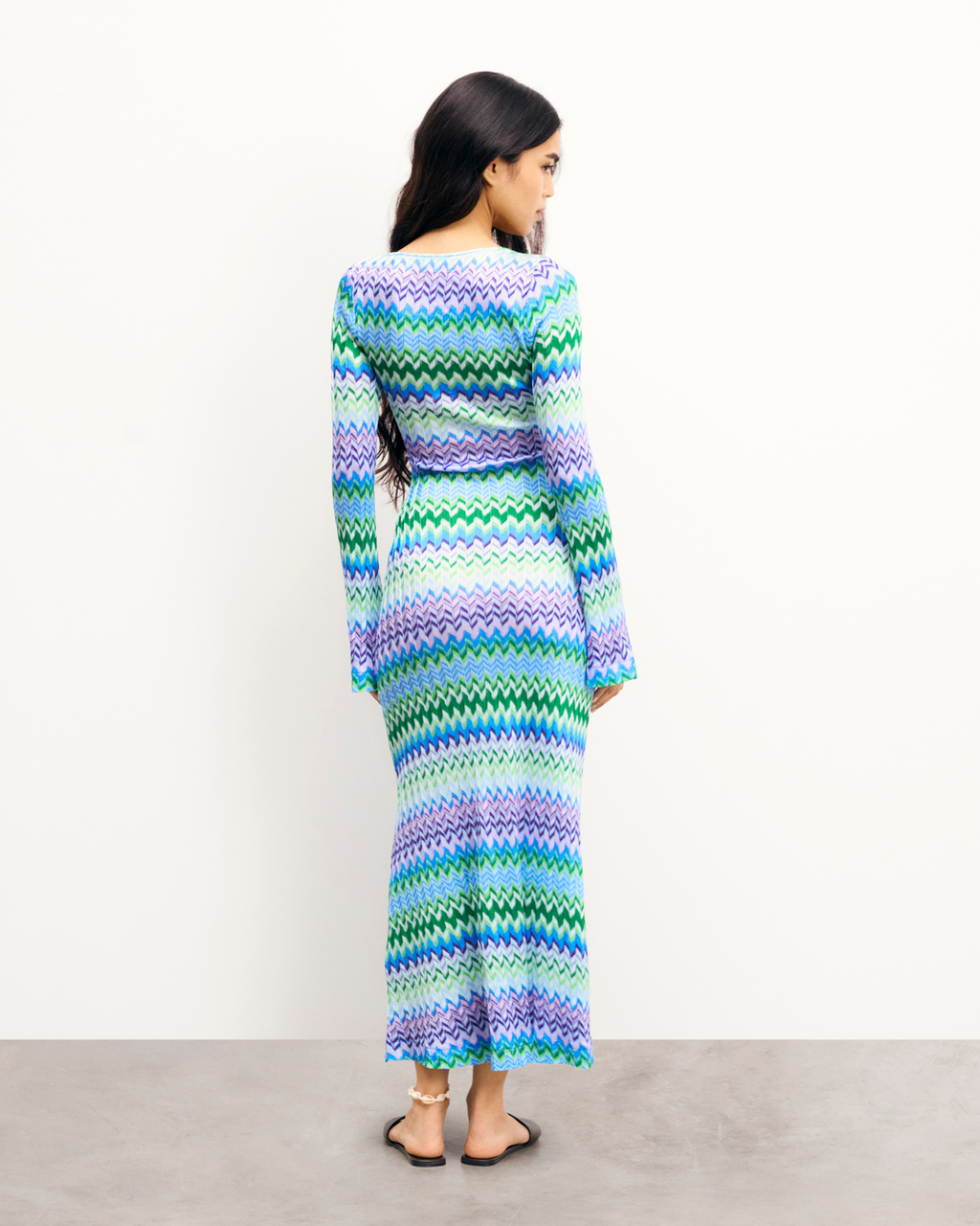 Long-Sleeved Dress - Multi Blue/Green - Women