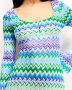 Long-Sleeved Dress - Multi Blue/Green - Women
