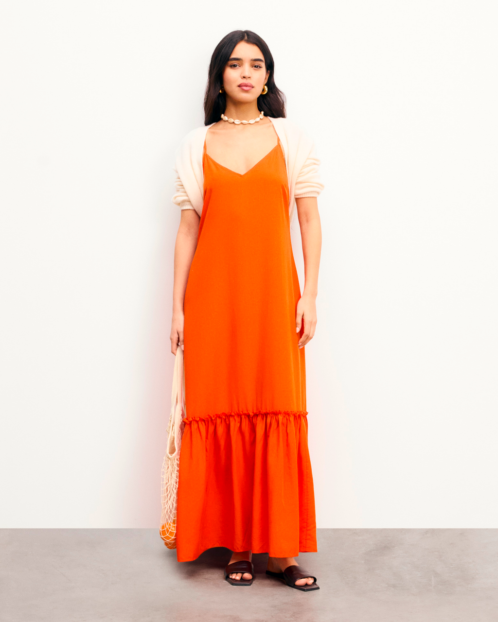 Vestido largo de tirantes Tallia - Fantasía naranja - Mujer