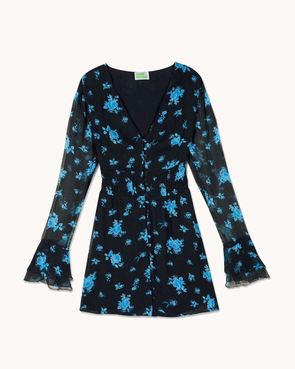 Robe Courte Manches Longues Lina - Midnight Bouque - Femme