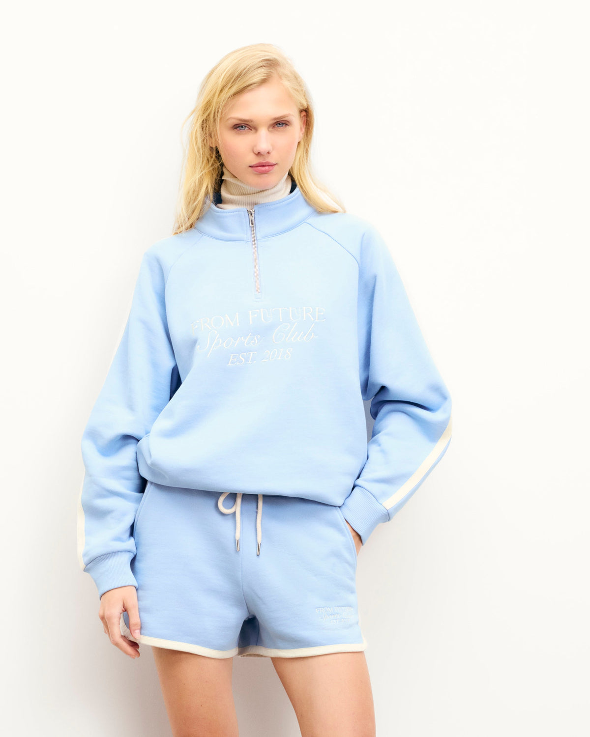 Zip-Neck Sweatshirt - Baby Blue - Women's