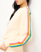 Sudadera de Cuello Redondo con Bandas Multicolores - Arena - Mujer