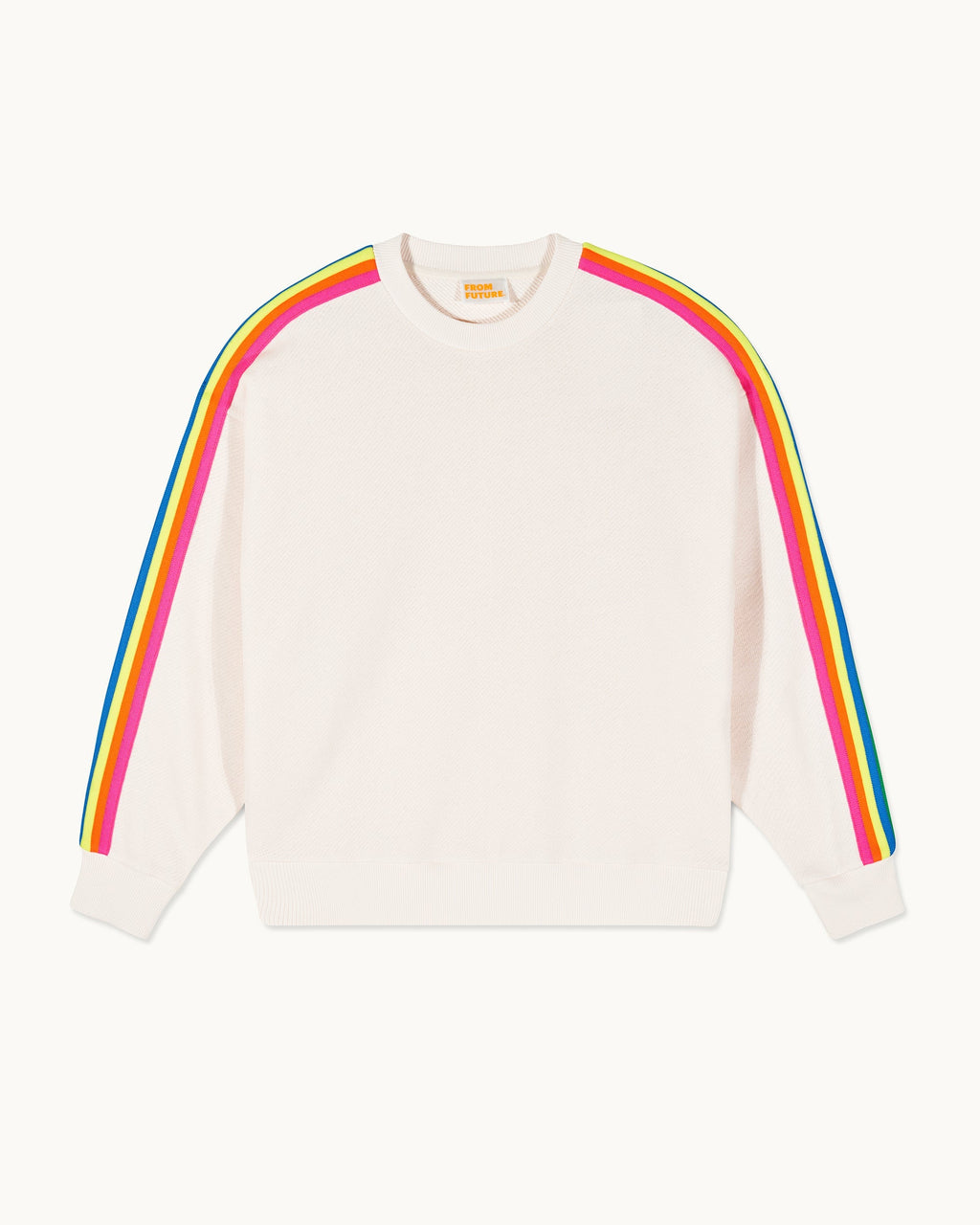 Sudadera de Cuello Redondo con Bandas Multicolores - Arena - Mujer