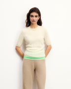 Short Sleeve Brushed Cashmere Top - Ecru - Women