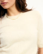 Short Sleeve Brushed Cashmere Top - Ecru - Women