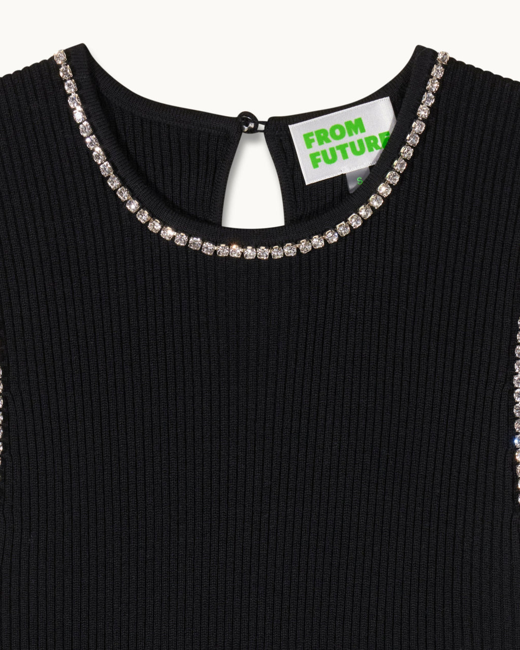 Top Canotta Collo con Strass - Nero - Donna