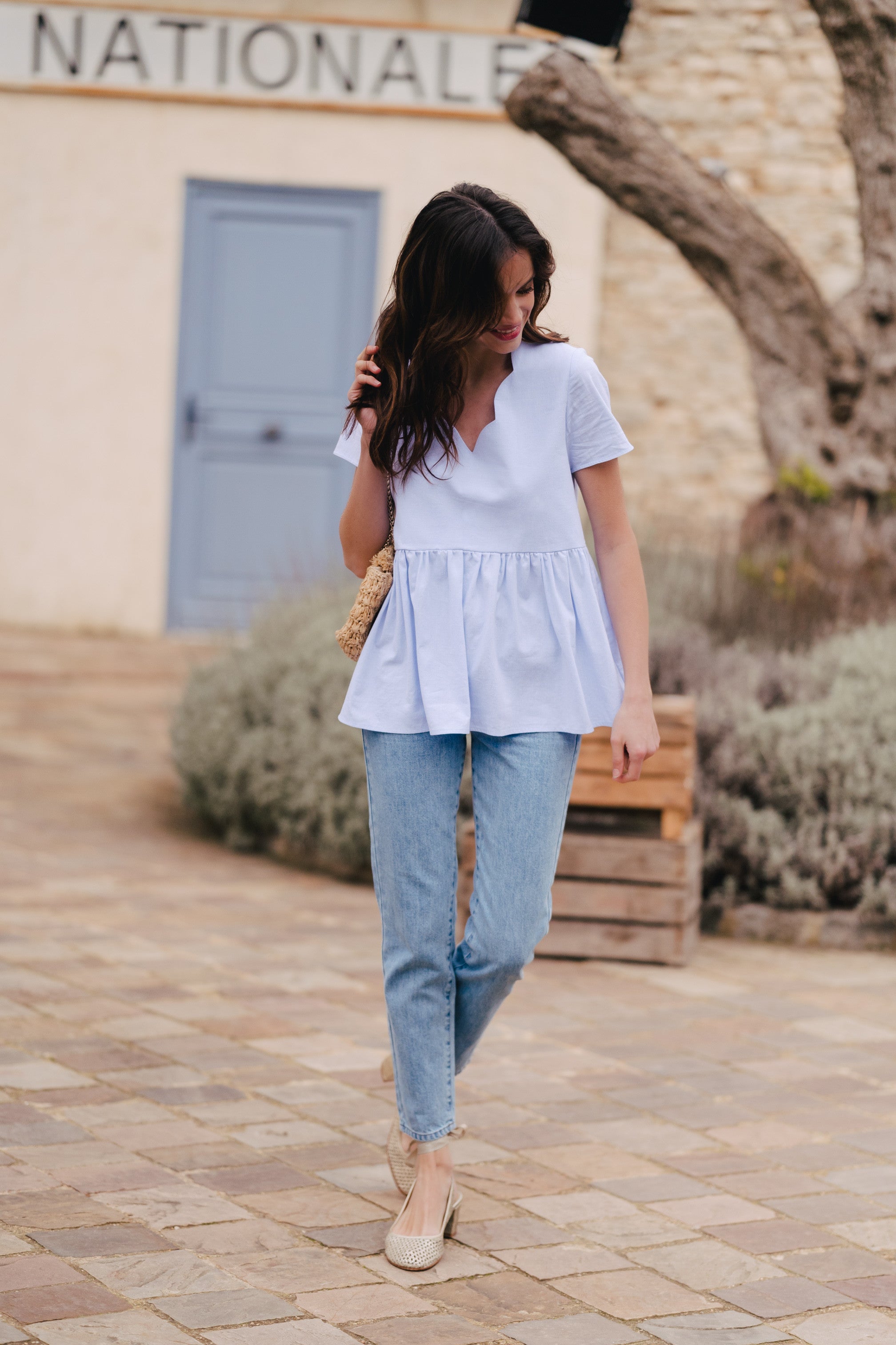 Martha Blue Cotton Blouse