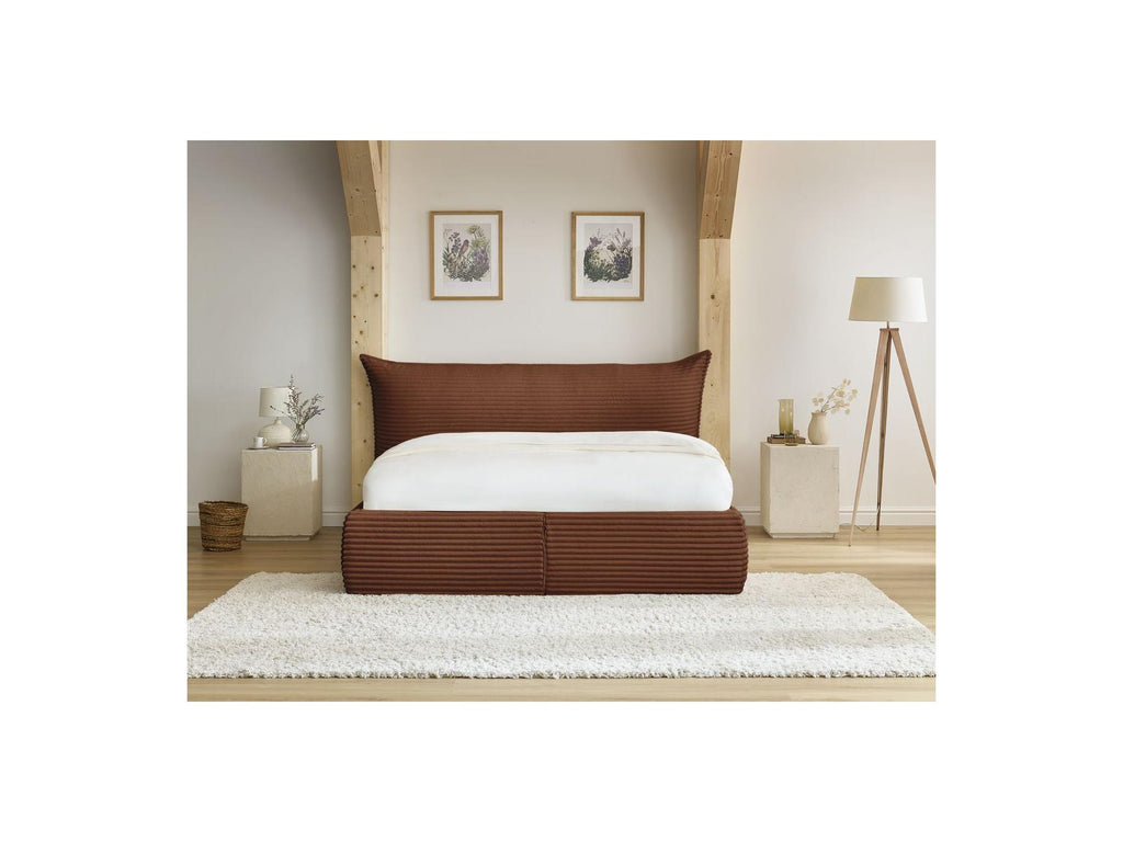 Jade - Cama con arcón con cabecero efecto almohada - Pana gruesa suave