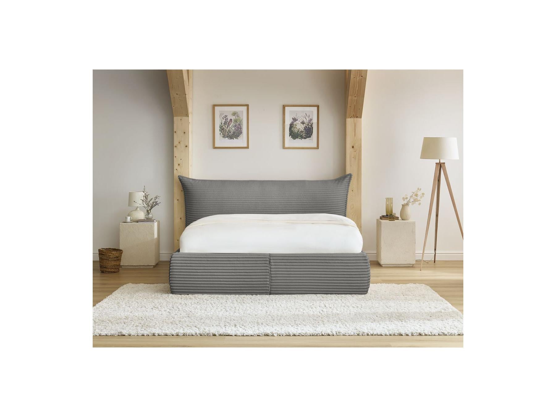 Jade - Cama con arcón con cabecero efecto almohada - Pana gruesa suave